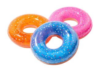 Three colorful inflatable donut pool toys