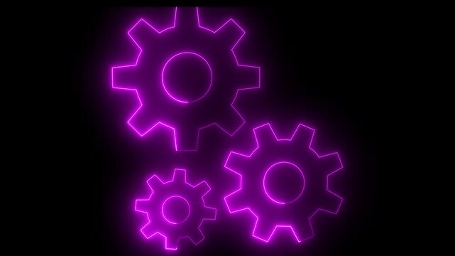 Glowing Neon Gear Mechanism Interlocking Abstract Technology Concept Motion Background