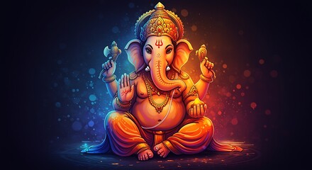 Ganesha Meditating with Colorful Light Effects Lord Ganesha