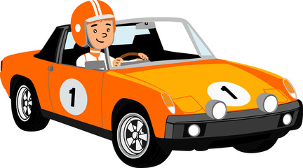 Orange Targa Sports Car with Driver, retro cabriolet sport car 