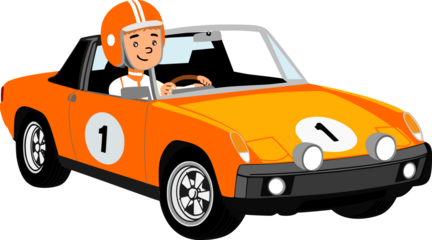 Orange Targa Sports Car with Driver, retro cabriolet sport car 