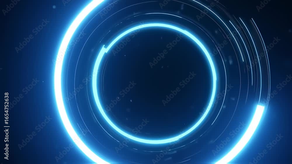 Poster futuristic glowing circle background with blue neon light effect and rotating elements