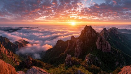 Naklejka premium Panoramic mountain sunrise
