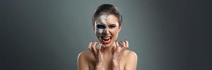 Scary Makeup with Angry Expression, Wide Banner