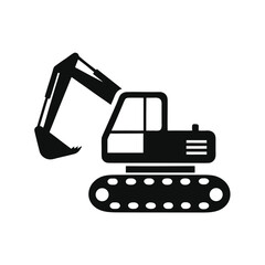 Black silhouette of an excavator on a white background digger construction