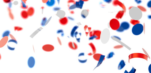Festive confetti background featuring red, white, and blue confetti. Perfect for celebrations,...