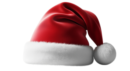 Festive Red Santa Hat with White Trim on Transparent Background