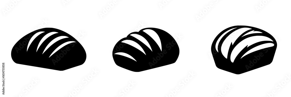 Poster black and white outline of three loaves of bread with curved shapes and distinct markings illustrati
