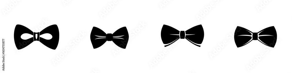 Poster collection of various bow tie designs displayed in a simple row showcasing elegance and styles for f