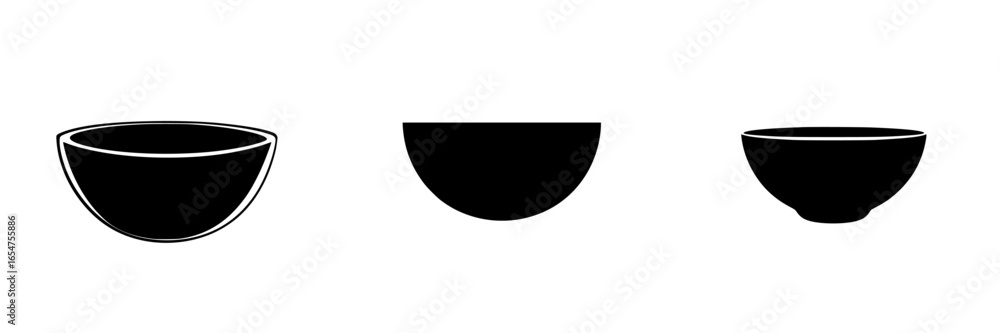 Poster various black bowl shapes displayed in a minimalist style with simple lines and curves