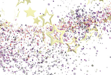 Sparkling gold stars and colorful glitter on white. Perfect for celebration, holiday, or festive...