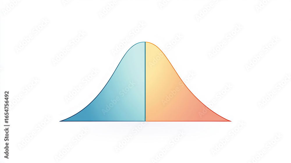 Aufkleber a simple, stylized graph depicting a bell curve with blue on the left and orange on the right, repre