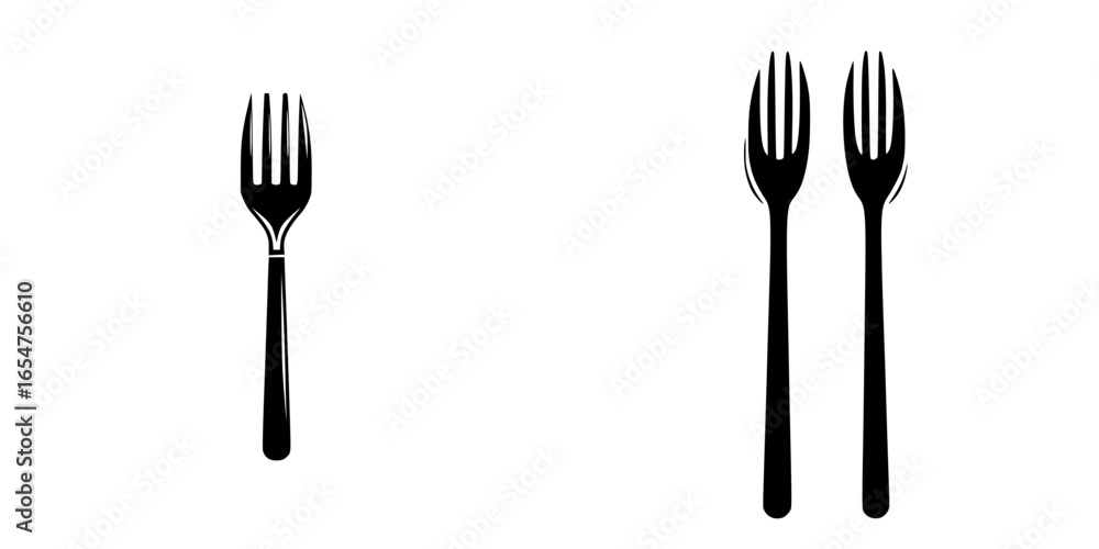 Poster two different fork designs showcasing features of single and double tines in a minimalist arrangemen