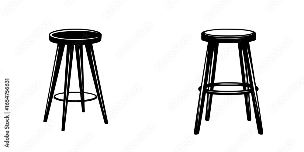 Poster two simple wooden stools on a white background showcasing minimalist design and utility in modern fu