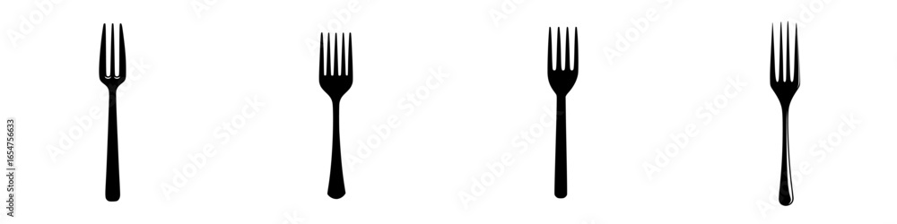 Poster four different fork silhouettes arranged symmetrically on a white background showing variations in d