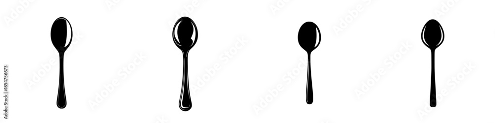 Poster different styles of kitchen spoons arranged in a row showing variations in design and shape for culi
