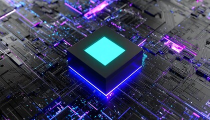 Futuristic circuit board with glowing square