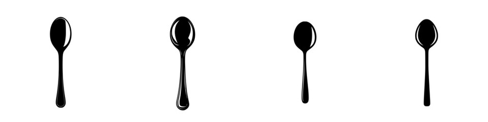 Different styles of kitchen spoons arranged in a row showing variations in design and shape for culinary use