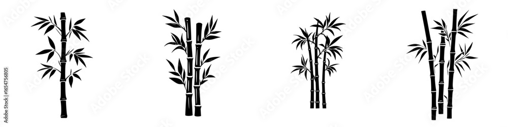 Poster various styles of bamboo illustrations on a white background showcasing different growth patterns an