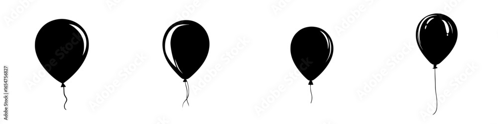 Poster black balloons floating against a white background, creating a striking visual contrast and emphasiz