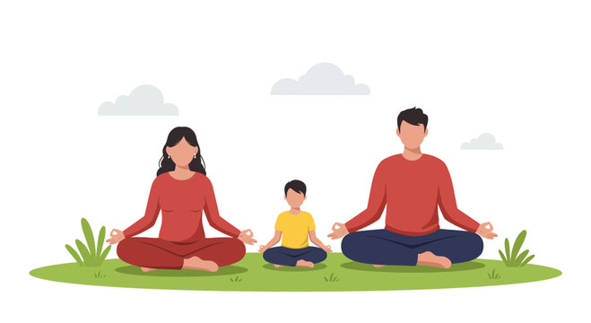 Family Meditating Together in Nature: Peaceful Moments of Mindfulness and Wellbeing - Powered by Adobe