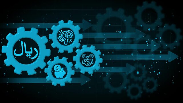 Saudi Riyal Currency Symbol Gear Mechanism Innovation Partnership Financial Growth Business