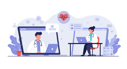Doctors providing telemedicine services using laptops for online medical consultations and care