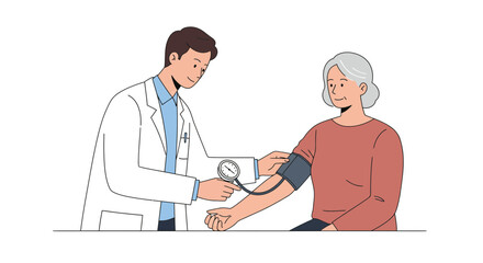 Doctor checking senior patient's blood pressure in a professional medical examination setting