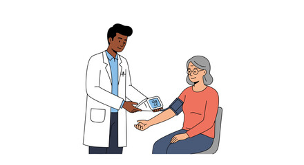 Doctor checking patient's blood pressure, healthcare, medical checkup, senior wellness