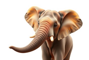 Rainbow-eared elephant playfully poses against a bright white background; joyful expression, vibrant colors,  playful pose,  isolated