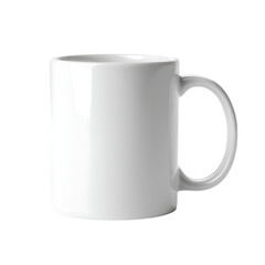 A plain white ceramic mug with a handle isolated on a transparent background isolated on transparent background