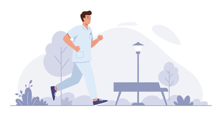 Healthcare worker jogging in park maintaining health and wellness for a healthy lifestyle
