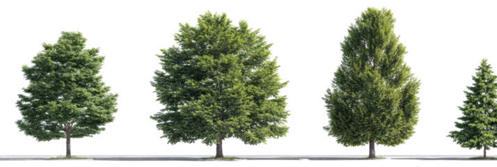 Four trees of varying sizes, displaying a graduated height