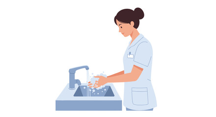 Dedicated nurse washing hands thoroughly for hygiene, maintaining pristine sanitation in a clinic setting
