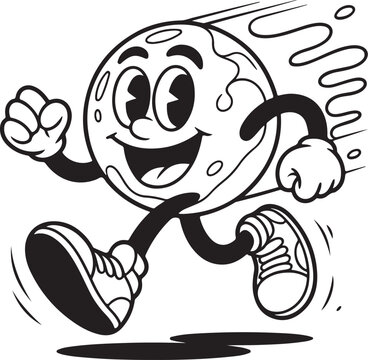 Retro cartoon character running with red splatter
