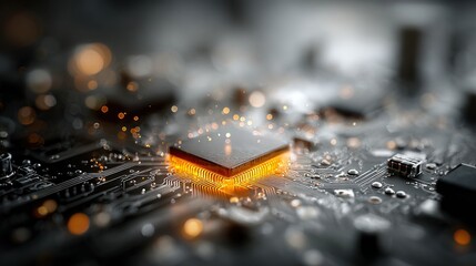 close-up shot of a glowing computer chip