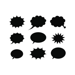 Speech Bubble Icon Set with Comic Style, Thought Clouds, Dialogue Balloons, Chat Symbols, Vector Silhouette Collection.