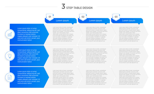 Versatile Table Designs: 3 step PowerPoint design Layouts