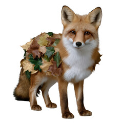 Fototapeta premium Captivating Fox Surrounded by Colorful Autumn Leaves in Whimsical Nature Portrait