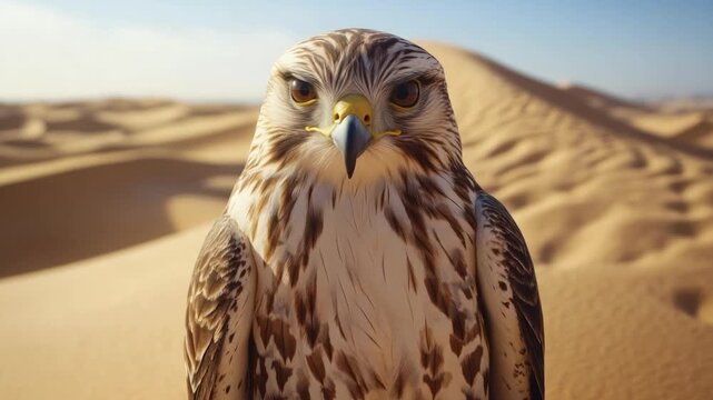 Close-up of a falcon in a desert