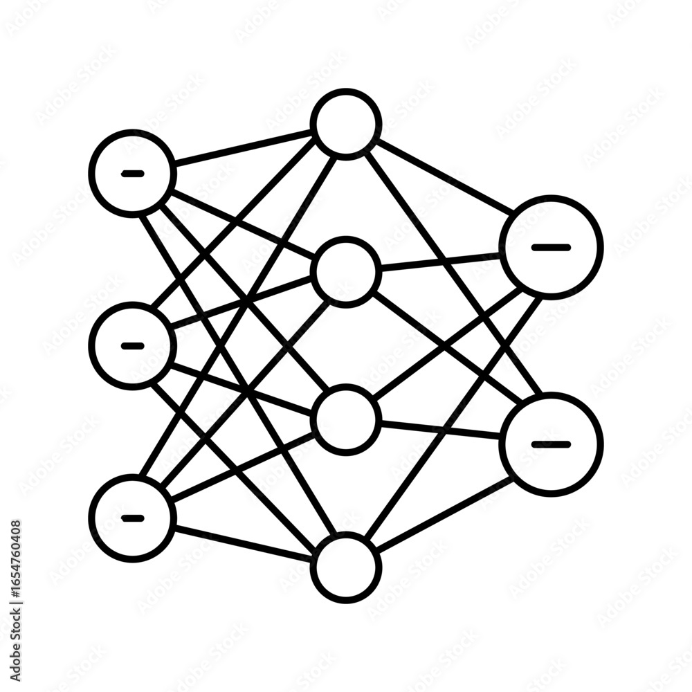 Poster neural network ai integration line icon vector illustration