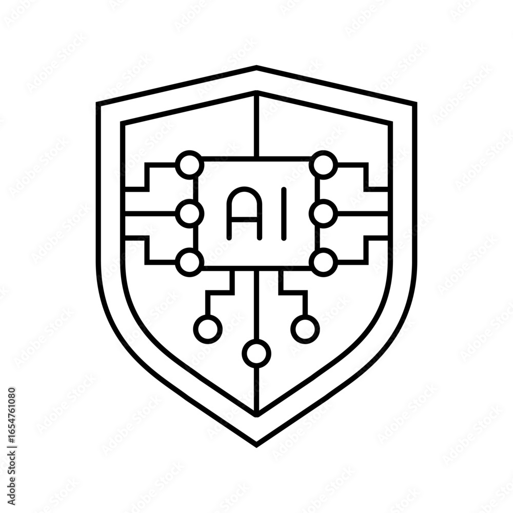 Poster security shield with ai deep learning line icon vector illustration