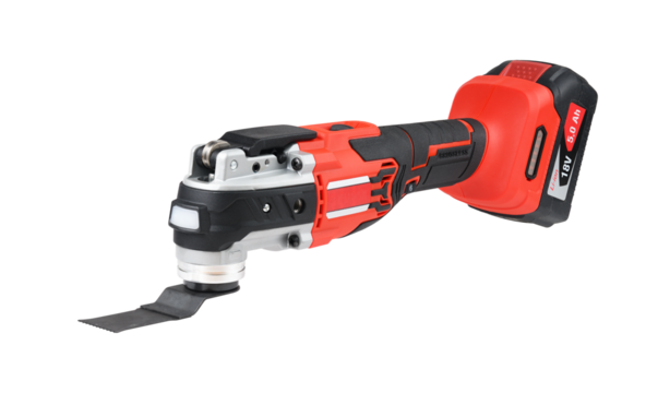 Oscillating multi-tool innovative tool designed for versatile cutting and sanding tasks isolated on white background.