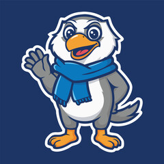 Print Friendly cartoon seagull mascot waving
