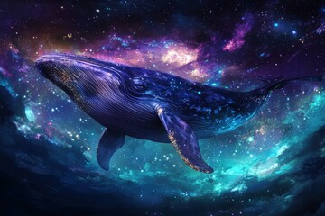 Fototapeta premium Majestic whale swimming through the cosmos.
