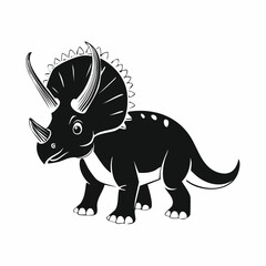 Black and white Protoceratops Dinosaur Standing image vector isolated on white background.