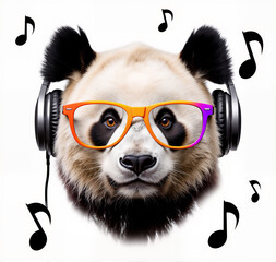 Stylized panda in glasses and headphones enjoys music — a vivid and funny creative portrait