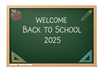 PNG Back to School Chalkboard 2025 Transparent Isolated on White Background Education Welcome
