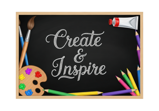 PNG Art Class Chalkboard with Supplies Transparent Isolated on White Background Creativity