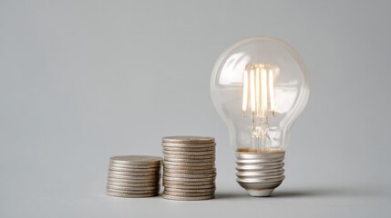 A light bulb is on top of a pile of coins